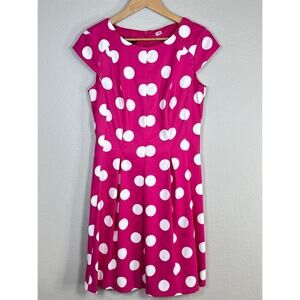 Pink Polka Dot Fit &‎ Flare Modest Barbiecore Pink Dress Sz 8